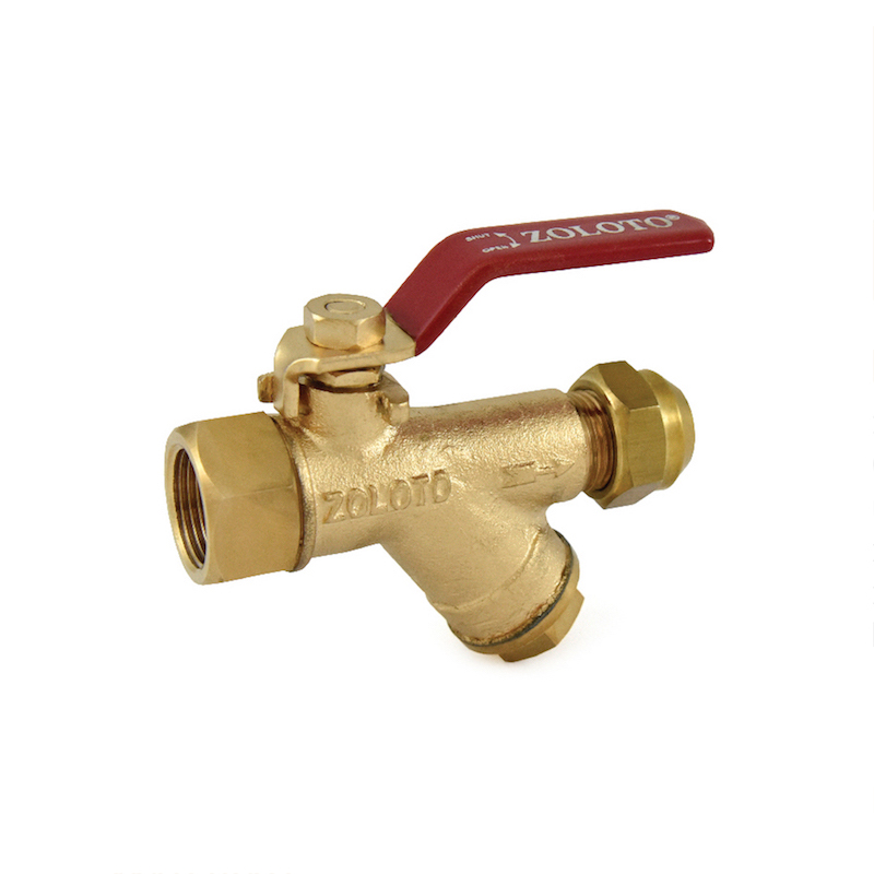 zoloto Bronze Ball Valve With Integral Strainer & Flare Nut (Mixed Ends)